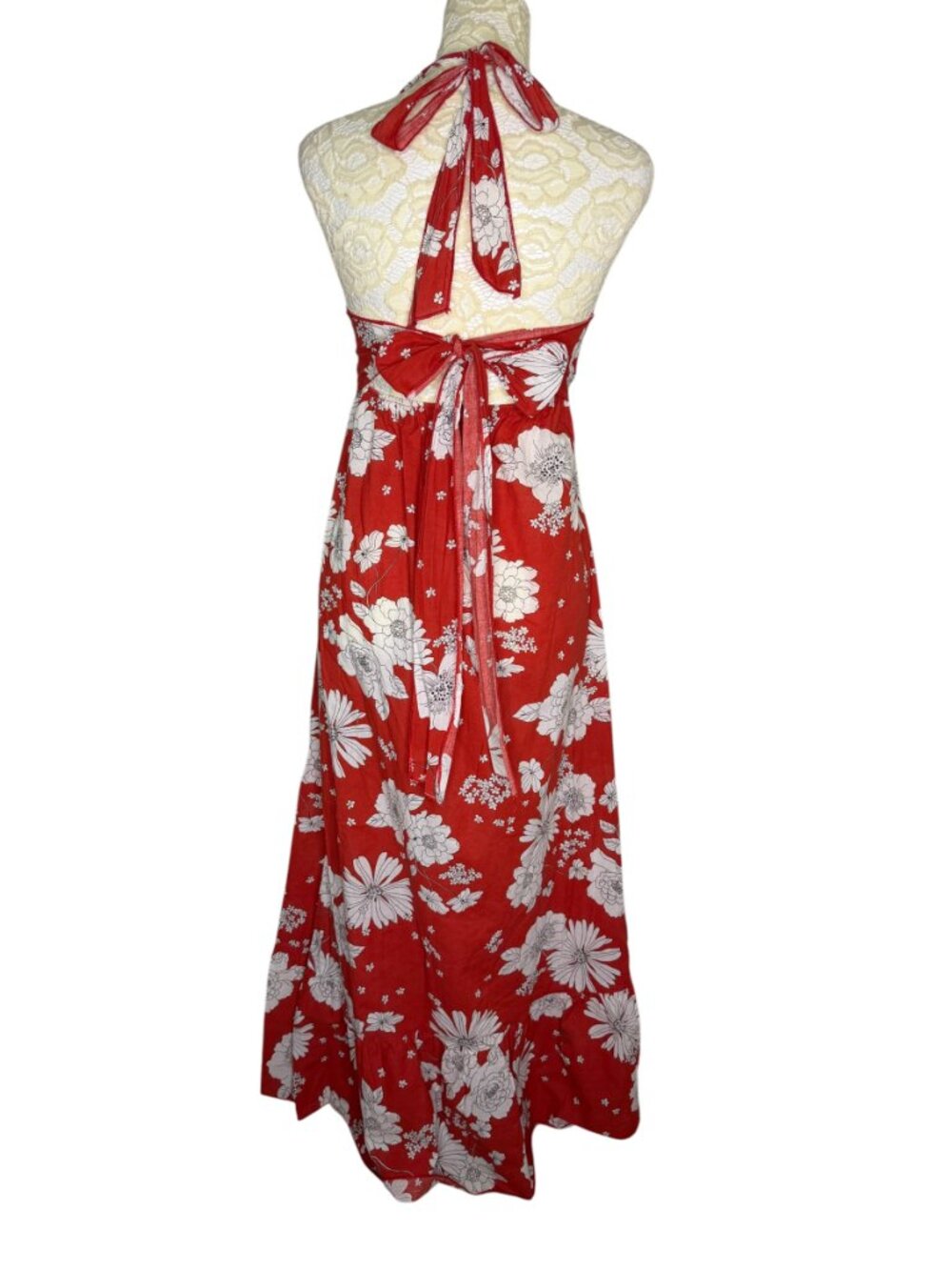 Salt & Pepper Halter Dress Fit Flare Tie Back Floral Red White Black S - Picture 5 of 9